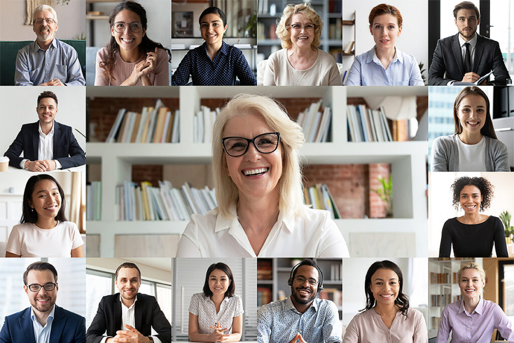 virtual group of people on camera